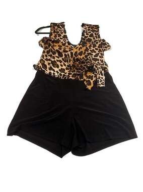 Caché  XS Leopard Print Surplice Wrap Front Sleeveless Romper